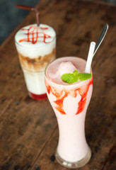 strawberry smoothie with iced strawberry latte