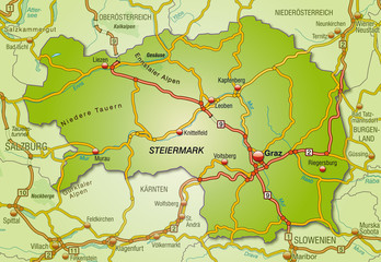 Umgebungskarte der Steiermark mit Autobahnen