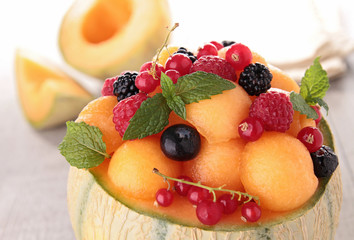 fresh fruits salad and berries