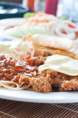 steak set with spaghetti tomato sauce