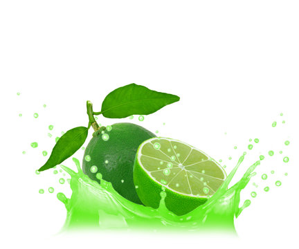 Splash with lime isolated on white