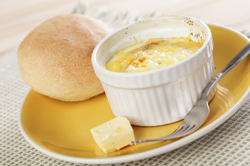 Breakfast with Swiss styled baked eggs