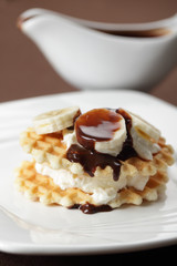 Waffle with banana and chocolate