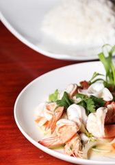 Thai cuisine, shrimp, squid salad mixed.