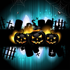 Halloween background with cemetery and pumpkin