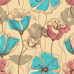 Wall murals Abstract flowers Retro floral seamless pattern