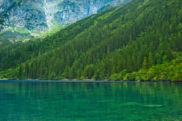 Green lake and mountain landscape