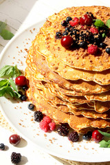 Pancakes with berries and chocolate