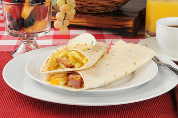Breakfast burrito and fruit