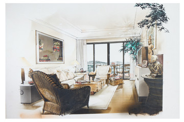 sketch of an interior living room
