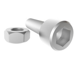 Screw and nut. Render.