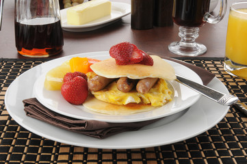 Pancake sandwich with tropical fruit