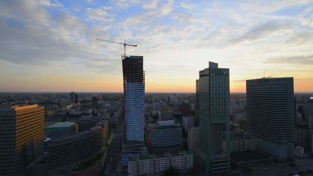 Panoramic view of Warsaw city during sundown, Poland