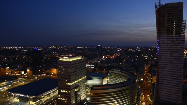 Panorama of Warsaw city during sundown.