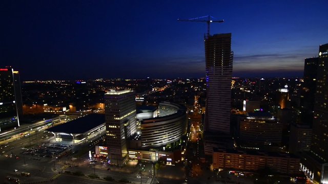 Night panorama of Warsaw's downtown, capital of Poland, Europe,