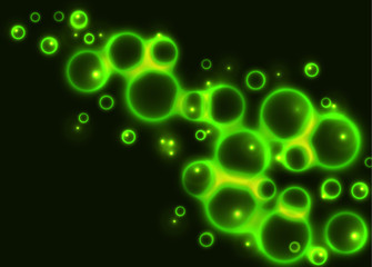 Abstract Background with Green Glowing Bubbles