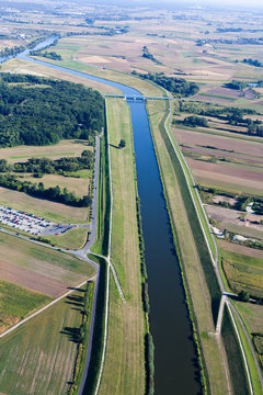 Fototapeta aerial view of  river canal near Opole city