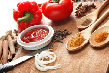 sauce ingredient on wood table