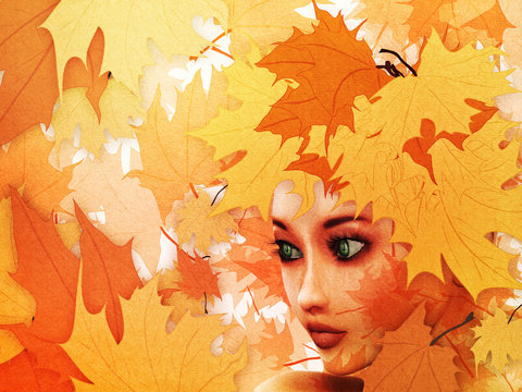 Autumn leaves and girl