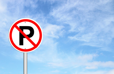 No parking sign over blue sky