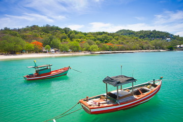 Naklejka na ściany i meble fishing boat at koh Si chang Island Thailand.