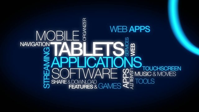 Tablets apps software web tablet tag cloud animation
