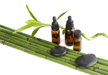 Set of fresh leaf and massage oil with bamboo grove