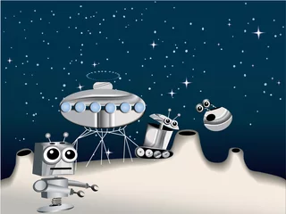 Crédence de cuisine en verre imprimé Cosmos Robots de dessins animés sur la Lune
