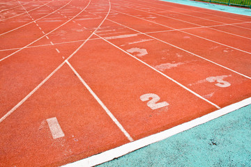 Fototapeta premium red running lane with 1 2 3 number