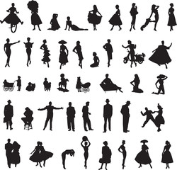 set of retro silhouettes of people
