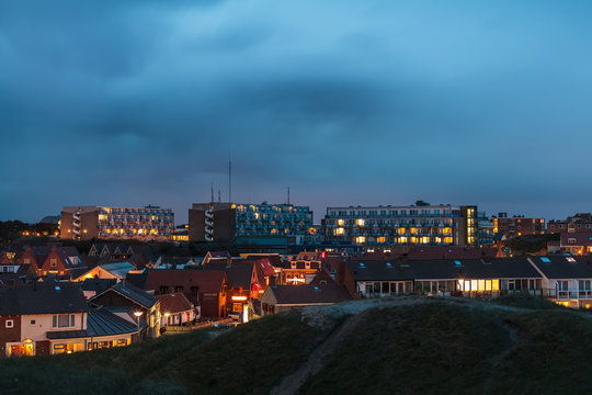 Late night view of the Dutch village Egmond aan Zee