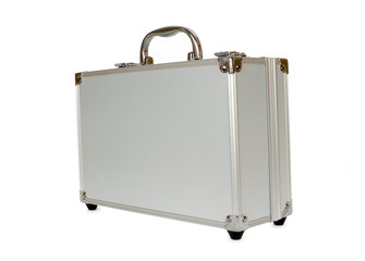 Aluminum suitcase isolated on a white background