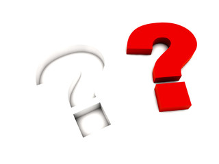 red question mark on white floor