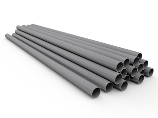 grey metal tubes over white floor