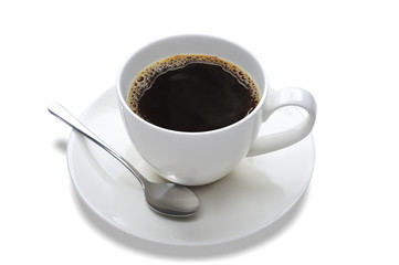 close up coffee cup on white background