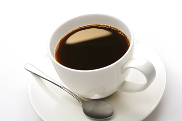 close up coffee cup on white background