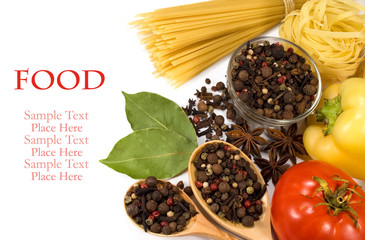 raw vegetables , spices and pasta