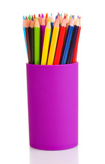 Color pencils in glass isolated on white