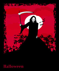 Grim reaper with Halloween sign - vector illustration.