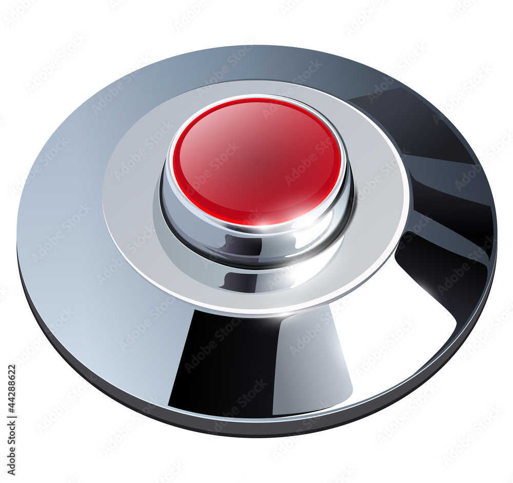 Poster Web button red with metallic, chrome elements, isolated.