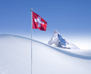 Schweizer Fahne vor Matterhorn