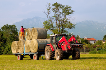 Tractor with hay bales barrel and countryman