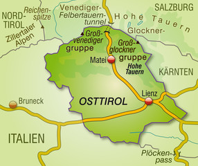 Umgebungskarte von Osttirol mit Verkehrsnetz