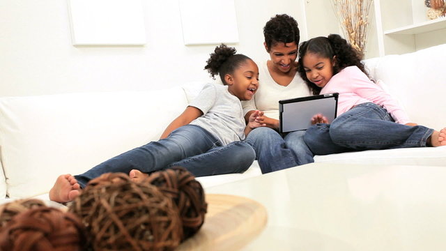 African American Mother Daughters Wireless Touch Screen Tablet