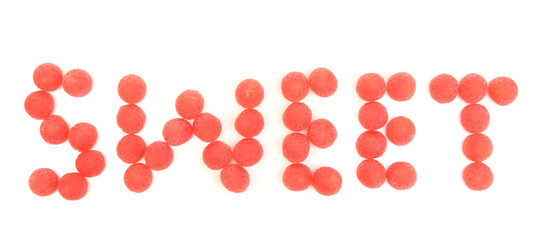 Word of sweets isolated on white