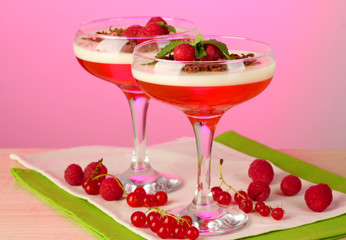 fruit jelly with berries in glasses