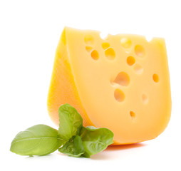 Cheese and basil leaves