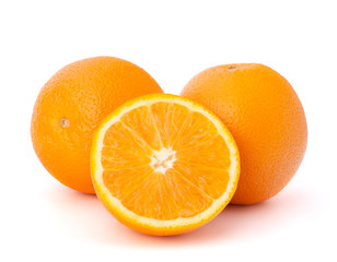 Sliced orange fruit segments  isolated on white background