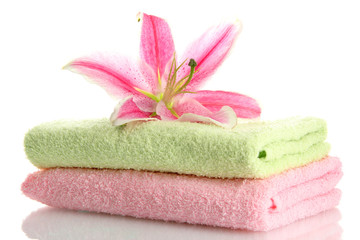 Obraz na płótnie Canvas ręczniki z pięknej różowej lilii, odizolowane na białym