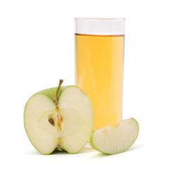 apple juice in glass and apple